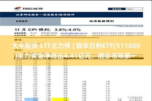 大牛配资 ETF主力榜 | 银华日利ETF(511880)主力资金净流出4.41亿元，居全市场第一