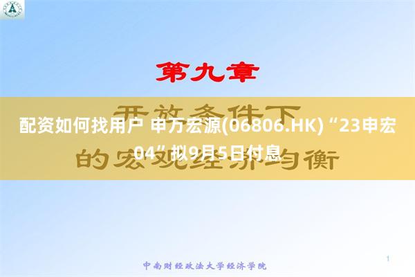 配资如何找用户 申万宏源(06806.HK)“23申宏04”拟9月5日付息