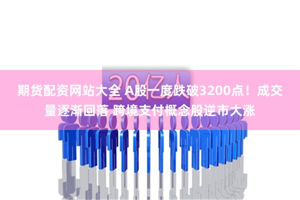 期货配资网站大全 A股一度跌破3200点！成交量逐渐回落 跨境支付概念股逆市大涨